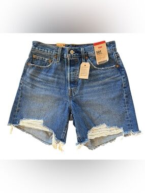 Levi's 501 Blue Button Fly Distressed Women's Jean Shorts Size 28 or Size 8